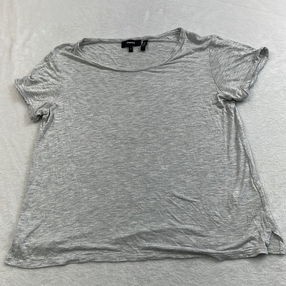 Theory S 100% Viscose Women's Scoop Neck Gray Short Sleeve T Shirt